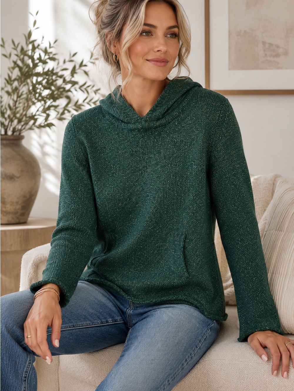 Zadig & Voltaire Forest Green Knit Hoodie Sweater Wool Blend Sz 1 Small